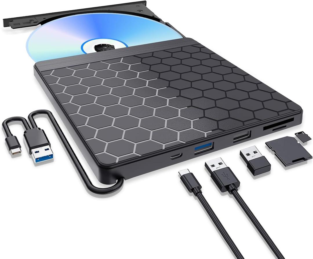 External CD/DVD Drive for Laptop, USB 3.0 CD Burner with 2 USB Ports and 2 TF/SD Card Slots, DVD Player for Laptop, Mac, PC, Windows 11/10/8.1/7