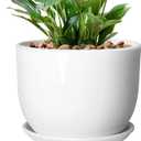 8 Inch Ceramic Planter, Plant Pots with Drainage Hole and Separable Saucer,Indoor-Outdoor Round Succulent Orchid Flower Pot,Indoor pots for Plants(Smooth White,Plant Pot only)