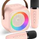 Karaoke Machine for Kids Adults, Mini Portable Bluetooth Karaoke Speaker with 2 Wireless Microphone and Lights, Christmas Birthday Gifts for Girls Ages 4, 5, 6, 7, 8, 9, 10, 12+ Family Home Party