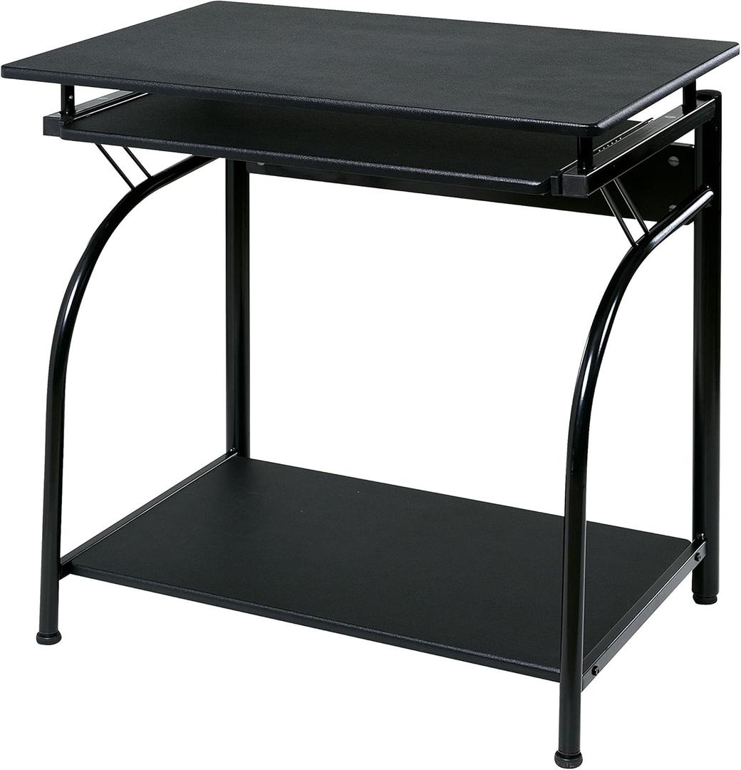 OneSpace Stanton Computer Desk, Office Desk with Keyboard Tray and Shelves, Black