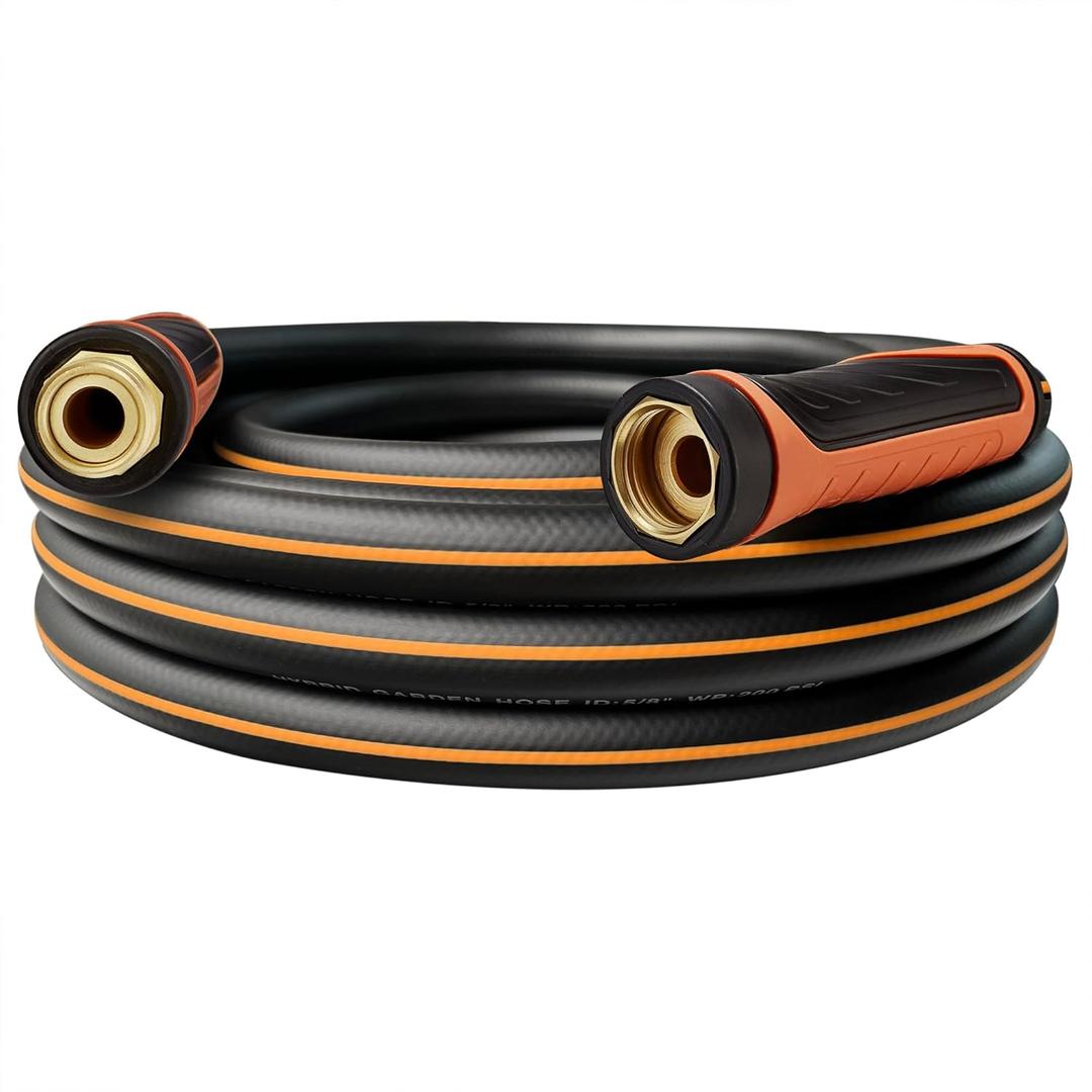 Upgraded Hybrid Garden Hose 25 ft with 360 Rotating Handle, New Formula Flexible Water Hose 5/8 IN x 25FT, Lightweight, Durable, Heavy Duty, All-weather, 3/4 IN GHT Solid Brass Fittings