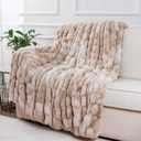 BATTILO HOME Ruched Luxury Faux Fur Throw Blanket Beige Tie-dye Rabbit Fur Blanket for Couch, Living Room, Fuzzy, Soft, Plush, Cozy, Elegant with Reversible Mink Blanket Beige, 60"x80"