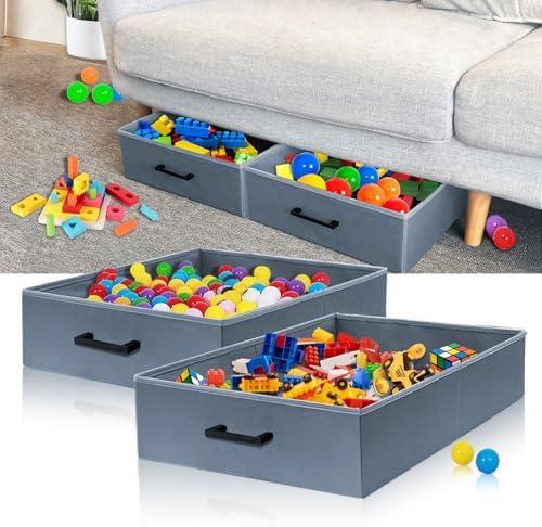 MAINTEEE Under Couch Storage, 2 Pack Under Bed Containers, Foldable Under Sofa Storage keeps things out, Under Couch Storage Box for Toys, Blocks, Puzzles, Plush Dolls, Books (23.62 * 15.75 * 5.51in)