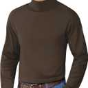 Mens Mock Neck T Shirts Pullover High Neck Turtleneck Premium Long Sleeve Sweaters for Men (Large, Brown)