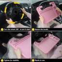 4 in 1 Car Steering Wheel Tray with Dual Sauce Dip Holder and Tablet Holder,Car Table Food Trays for Eating,Driver Desk Fit Most Auto Vehicle Steering Wheels (Pink, Large)