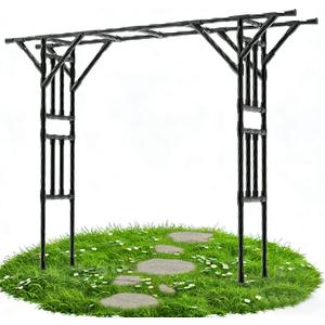 Garden Arch Trellis - 141.7" L106.3" H Extra Large Flat Top Arbor Trellis with Coated Steel Pipe, Trellis for Climbing Plants Outdoor, Heavy Duty Abor Archway for Wedding Decor(25MM Pipe)
