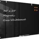 TSJ OFFICE Glass Dry-Erase Board - 36 x 24 Inches Wall Mounted Black Glass Magnetic Whiteboard, Frameless Large White Board for Office, Home & School