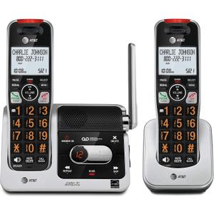 AT&T BL102-2 DECT 6.0 2-Handset Cordless Phone for Home with Answering Machine, Call Blocking, Caller ID Announcer, Audio Assist, Intercom, and Unsurpassed Range, Silver/Black