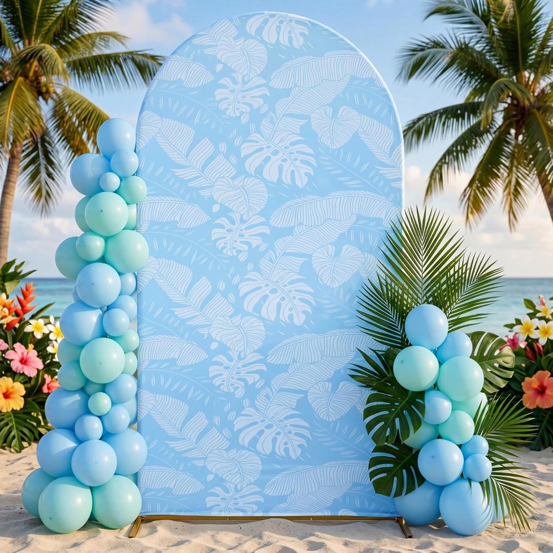 SmoothNovelty 7.2ft Wedding Arch Backdrop Cover Tropical Palm Leaves Double Sided Spandex Arch Cover Birthday Party Ceremony Banquet Decoration, Reusable for Balloon Arches