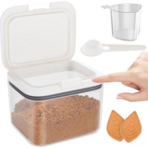 Brown Sugar Container Airtight, 1.3Qt(42Oz/1.2L) Brown Sugar Keeper Storage Container with Spoon, Clear Food Saver Jar for kitchen