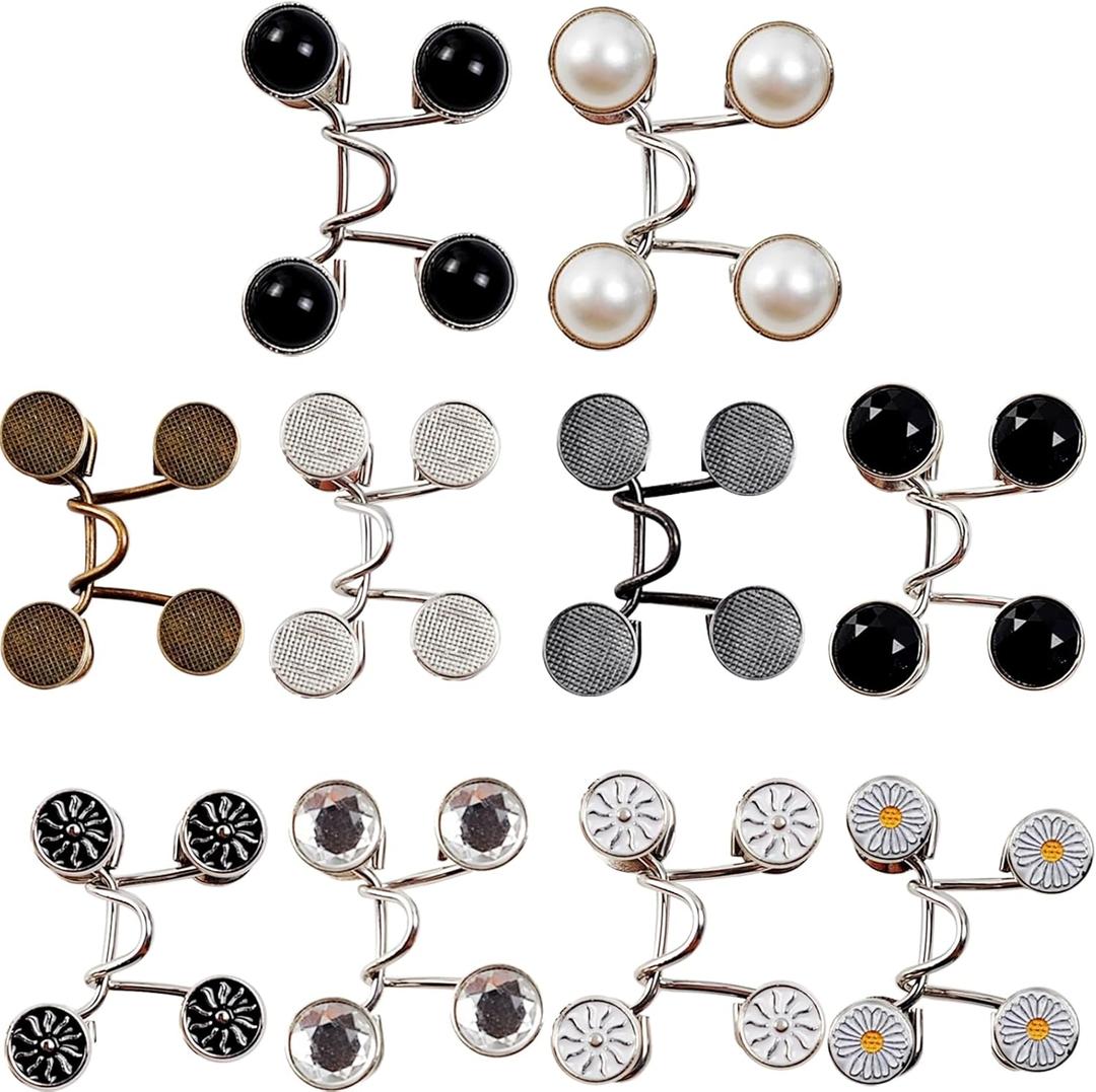 RONYOUNG 60PCS Pant Waist Tightener, 10 Styles Adjustable Waist Buckle Set, Extra Button for Jeans to Make Tighter, Button Adjuster for Pants, Jeans, Skirts, Sleeves (10 Sets)