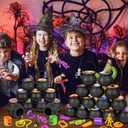 Halloween Mini Witch Cauldron Set - 12 Pack Miniverse Halloween Plastic Black Cauldron With Spider, Bat, Skull, Trick or Treat Toys in Bulk Halloween Party Favor Toys Bulk