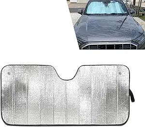 DYEKNEE 1 PC Car Front Windshield Sun Visor, 57" x 27.6" Hollow Bubble Reflective Foldable Easy to Store Visor with Storage Bag, Dovetail Suction Cup Mounting Accessories, for Cars (Black)