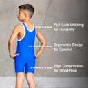 Elite Sports Kids Wrestling Singlet – Youth Compression Singlet for Boys & Girls, Training, Grappling & Tournaments (Blue, L)