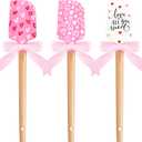 3 Pcs Valentine Silicone Spatulas with Wooden Handles Valentine Pattern Heat Resistant Baking Silicone Spatulas with Pink Satin Ribbon Bows for Baking, Cooking and Sautéing