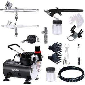 SAGUD Airbrush Kit with Compressor, Air Brush compressor set with 3 Professional Air brushes for Model Painting,Gravity Feed and Siphon Feed Airbrush Gun for Nail,Cake,Nails,Body,Hobby.