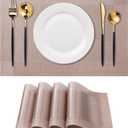 CADONO Placemats Set of 4 Washable Indoor/Outdoor Vinyl Place Mats for Dining Table Durable Non-Slip Heat Resistant PVC Weave Table MatsFour-Corner-Khaki
