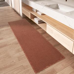 Upgraded Waffle Runner Rug Super Absorbent Non Slip Bath Mats for Bathroom Machine Washable Bathroom Runner Rug with Tassels, Ideal for Hallway Bedroom Laundry Room, Dirty Orange, 2'x 4'(24" x 48")