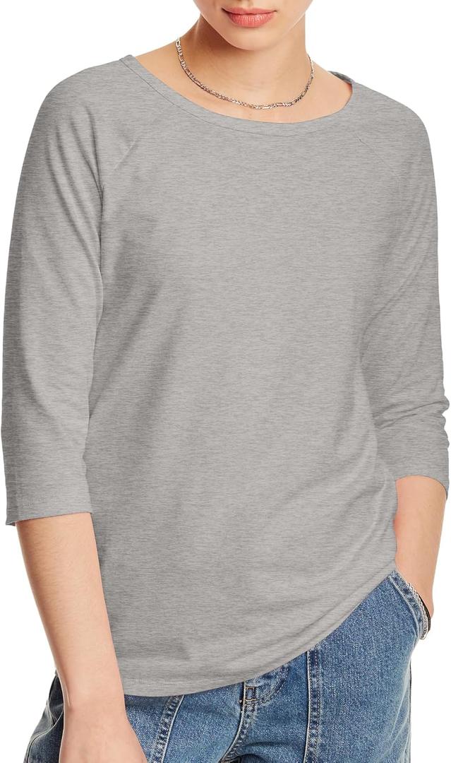 Hanes Women's Raglan Sleeve Stretch Cotton Crewneck Tee (Medium, Grey Heather)