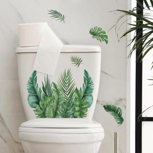 2 x 1 PC Green Plant Leaves Flowers Toilet Stickers Self-Adhesive Toilet Lid Stickers Bathroom Wall Sticker Cover Decor Decal DIY Removable Toilets for Cistern Bathroom WC Restroom Decor