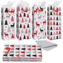 Bright Creations 12 Pack Christmas Wine Gift Bags with Tissue Paper, Christmas Tree and Reindeer