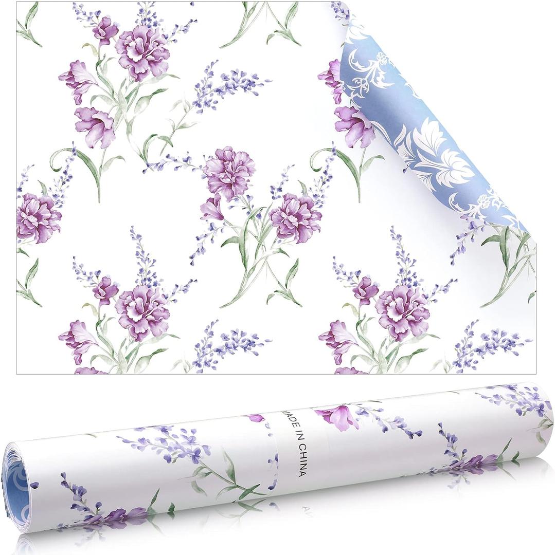 Geosar 10 Sheets Drawer Liners for Dresser Scented Drawer Liners Drawer Paper Liner Non Adhesive Scented Liners for Drawers Fragrant Drawer Liners for Home Shelf Closet(Purple Flower)