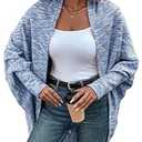 CHICME Cardigan Sweaters for Women Waffle Knit Coat Batwing Long Sleeve Open Front Long Cardigans Outerwear (Medium)