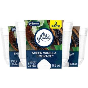 Glade Sheer Vanilla Embrace 3-Wick Fragrance Candle, Essential Oil Infused, Air Freshener, 3.4 Oz, 3 Count