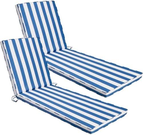 Iheqard Chaise Lounge Cushions Outdoor Set of 2, 71"x22"x3" Patio Lounge Chair Furniture Cushions with Washable Covers for Pool, Patio, Lawn (Sky Blue White Stripes, 4 Pcs)