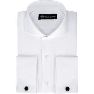 Men's French Cuff Dress Shirts with Cutaway Collar | Cufflinks Included | Luxe Long Sleeve Button-Up Shirt for Men (Medium, Herringbone White)