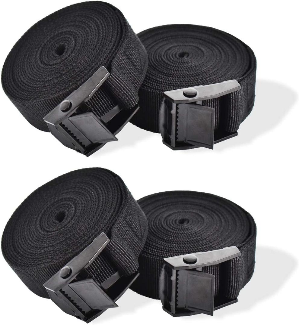 RIO Direct 4PCS Tie Down Straps, Heavy Duty Lashing Straps Adjustable Cam Buckle Tie-Down Straps for Motorcycle, Cargo, Trucks,Trailer,Luggage, 16 ft x 1 in, Black (5M)