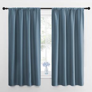 NICETOWN Window Curtains for Bedroom, Smoky Blue, 2 Panels, W42 x L48 -Inch, Home Decoration Thermal Insulated Rod Pocket Blackout Blinds & Drapes for Small Windows