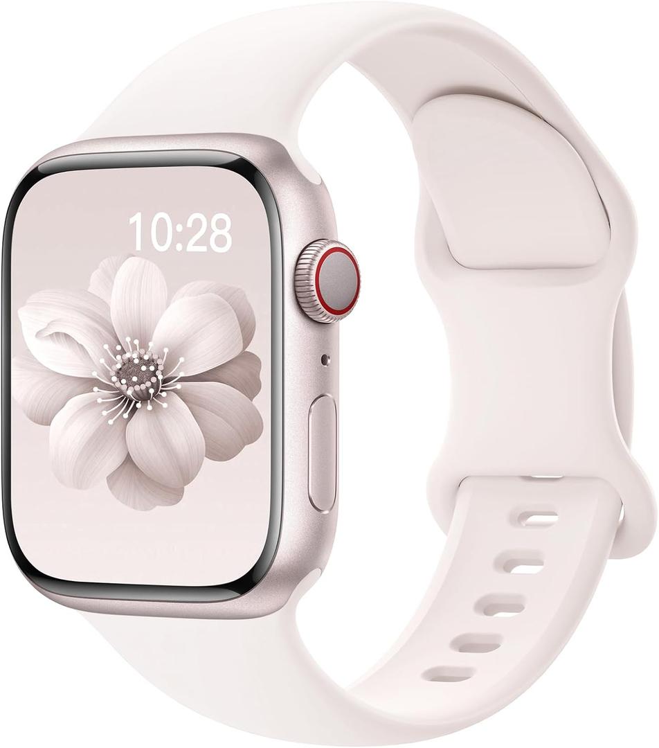 Sport Silicone Band Compatible with Apple Watch Bands 40mm 38mm 41mm 44mm 45mm 42mm 49mm Women Men,Soft Wristband Waterproof Replacement Sport Strap for iWatch Bands Series 9 8 7 6 5 4 3 2 1 SE Ultra (Light Blush)