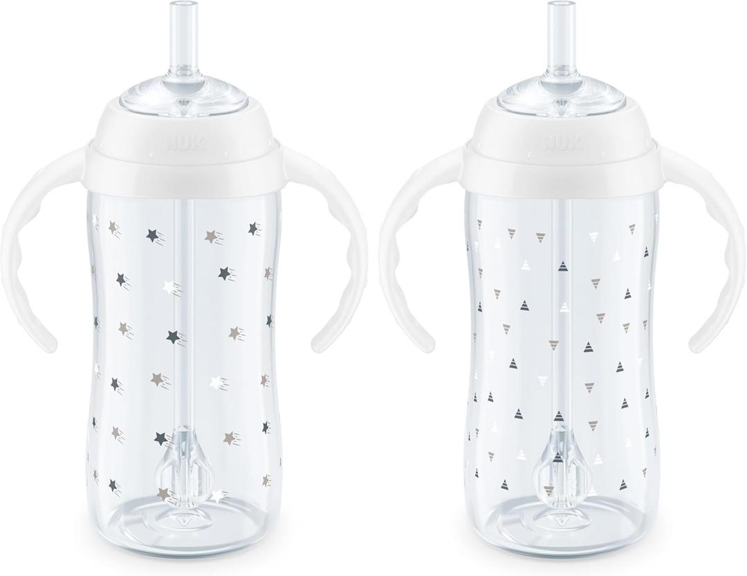 NUK Learner Straw Cup, 10oz, 2-Pack - Toddler Sippy Cup with Soft Straw for Easy Drinking, Suitable for Ages 8 Months and Up, Timeless Collection