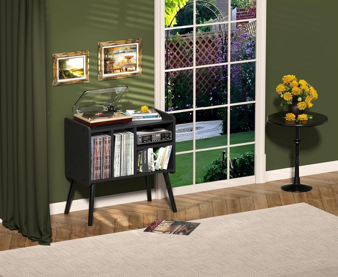 Record Player Table Black, 26" W x 14" D x 27" H