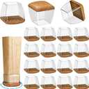 16 Pack Chair Leg Floor Protectors for Hardwood Floors, Round Rubber Furniture Sliders, 360 Felt Pad Bottom Wrapped Thickening Silicone Furniture Legs Caps Covers(Square, Clear-Brown-L)
