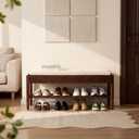YEPDIN 39.3" Solid Wood Shoe Rack Bench with Flip-Top Storage,2 Tier Shoe Rack Bench with Chenille Cushion,for Entryway, Hallway,Living Room, Bedroom, Closet, 13.3"D x 39.3"W x 15.7"H