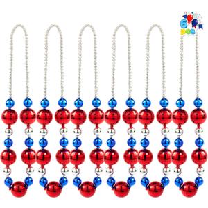 JOYIN 6 Pcs 4th of July Jumbo Bead Necklaces, 44'' Red Blue Silver Necklaces Beads for Independence Day Parade Decorations Patriotic Party Favors Supplies, Costume Outfit Accessories