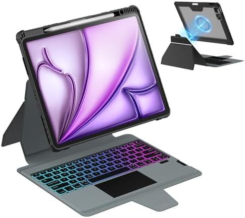 Nillkin Magnetic Keyboard Case for iPad Air 13 inch (M4/M3/M2), iPad Pro 12.9 (3rd/4th/5th/6th Gen) Rugged Case with Detachable Keyboard, Magic Trackpad, 7 Colors Backlit, Portrait/Landscape Modes