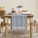 ZeeMart Farmhouse Table Runner, Rustic Table Runners 108 Inches Long, Linen Boho Table Runner, Braided Striped Navy Blue Table Runner for Dining Party Holiday, 15x108 Inches, Braided Navy Blue (15*108 inches)