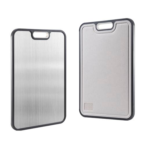 Cutting Board Stainless Steel Cutting Board 15×10 Inch Double Sided Chopping Board Food-Grade Cutting Boards for Kitchen Stainless Steel & Wheat Straw PP Countertop Cutting Boards for Vegetables, Meat