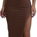 ELLEVEN Two Piece Maxi Skirt Sets for Women, Square Neck Tank Tops with High Side Slit Dress Sets Summer Outfits (Small, Brown)