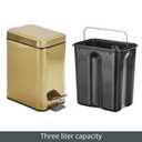 mDesign Slim Metal Rectangle 0.8 Gallon Trash Can with Step Pedal, Easy-Close Lid, Removable Liner - Narrow Wastebasket Garbage Container Bin for Bathroom, Bedroom, Kitchen, Office - Soft Brass