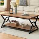 HOMISSUE Coffee Table, Rustic Rectangle Coffee Table with 2-Tier Storage, Engineered Wood Center Table with Open Shelves, Minimalist Coffee Table for Living Room, 47 Inch, Oak Brown