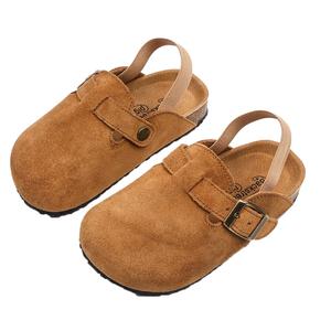 Toddler Suede Clogs with Strap Kids Suede Clogs Slippers Adjustable Straps for Boys Girls Indoor & Outdoor Slip-on Kids Shoes Brown