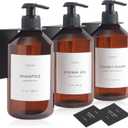 FINESSY Refillable Shampoo and Conditioner Dispenser Wall Bottles with Pump, Bathroom Body Wash Soap and Shampoo Dispenser for Shower Wall 3 Chamber No Drill, Shower Bottles Refillable with Labels