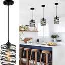 Black Pendant Lights for Kitchen Island, Industrial Farmhouse Pendant Light Fixtures with Seeded Glass Shade, Adjustable Spiral Iron Pendant Lighting for Foyer Hallway Dining Room Kitchen, Pack of 1