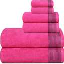 Belizzi Home 100% Cotton Ultra Soft 6 Pack Towel Set, Contains 2 Bath Towels 28x55 inchs, 2 Hand Towels 16x24 inchs & 2 Washcloths 12x12 inchs, Compact Lightweight & Highly Absorbant - Hot Pink