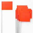 Sosation 100 Pcs 4''x5''x36'' Fluorescent Orange Marking Flags Yard Marker Flags for Lawn Landscape Survey Sprinkler Outside Irrigation Dog Training Garden Construction Property Line Markers