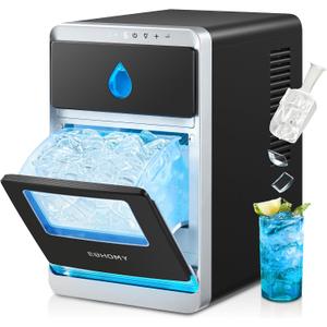 EUHOMY LunaArc Crescent Ice Maker Countertop, 16Pcs Ready in 12Mins, 1600Pcs/Day, Auto Deep Cleaning, Timer, Adjustable Ice Thickness, Portable Ice Cube Maker for Whiskey/Coffee/Soft Drinks